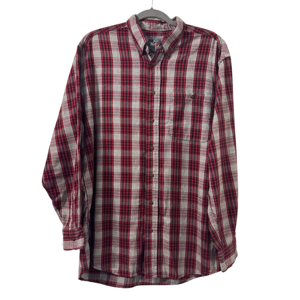Vintage Woolrich Mens Flannel Shirt Large Red Plaid Long Sleeve Button Up